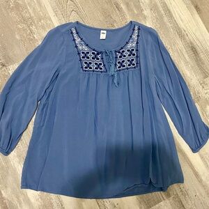 Blue Embroidered blue Women's Top